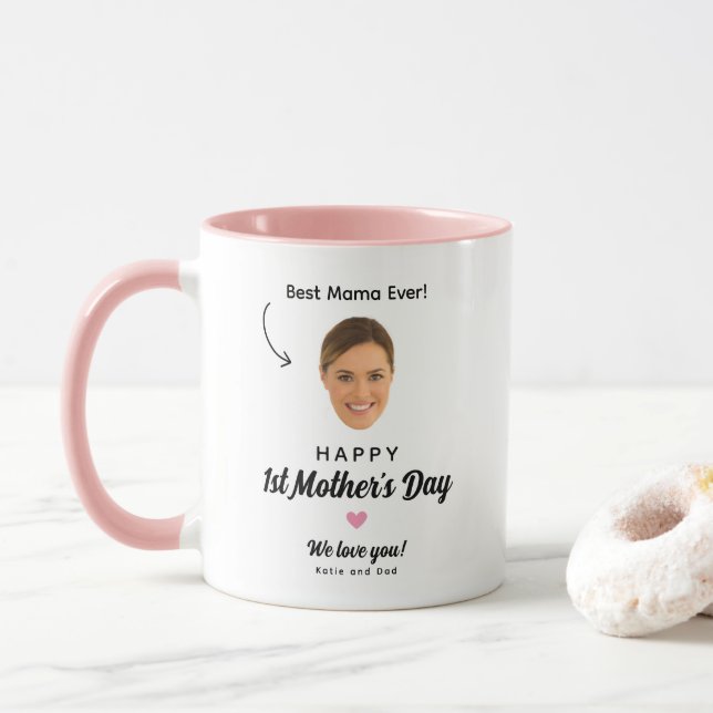 Rolig Ansiktsfoto Rosa Glad 1:a Mors Dag Mugg (Med munk)