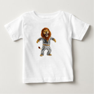 Rolig antropomorf lejon i silverglittrande disco t shirt