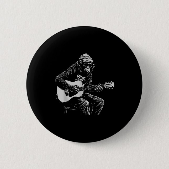 Rolig apa Akustisk gitarr Musik Älskare Män Kvinno Knapp (Framsida)