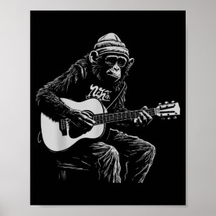 Rolig apa Akustisk gitarr Musikälskare män kvinnor Poster