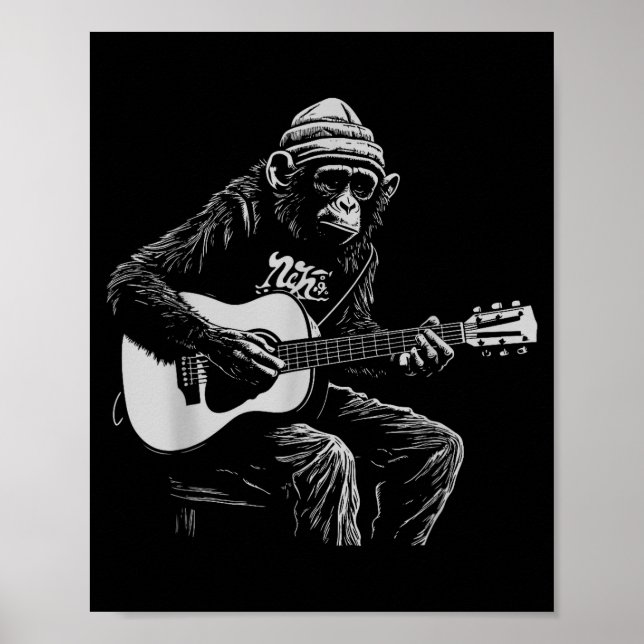 Rolig apa Akustisk gitarr Musikälskare män kvinnor Poster (Framsidan)