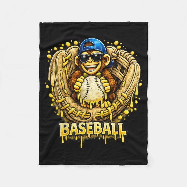 Rolig apa Djur Baseboll Glass Dropp Cool Fleecefilt (Framsidan)