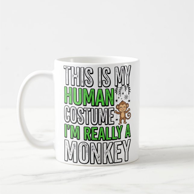 Rolig apa människokostym Halloween skjorta design_ Kaffemugg (Vänster)