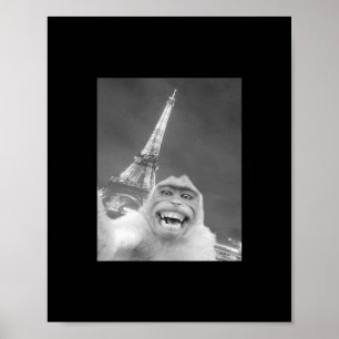Rolig apa Selfie Eiffeltornet I Paris Män Kvinnor Poster