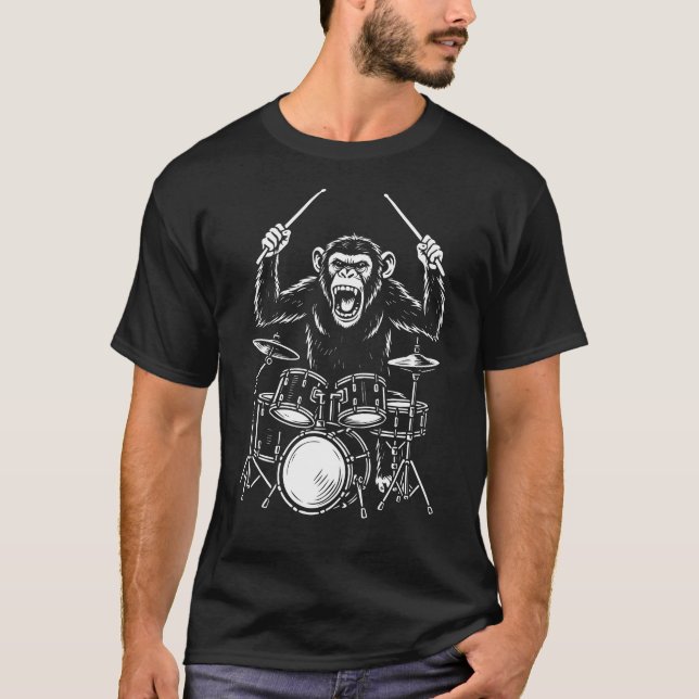 rolig apa spelar trummor t shirt (Framsida)