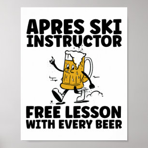 Rolig Apres Ski Instruktör Gratis Öl Drickande Ski Poster