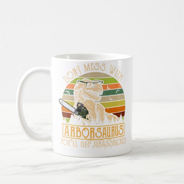 Rolig Arborist Trädklättrare Skogshuggare Dinosaur Kaffemugg (Vänster)