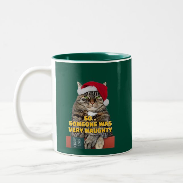 Rolig arg katt jul  Två-Tonad mugg (Vänster)