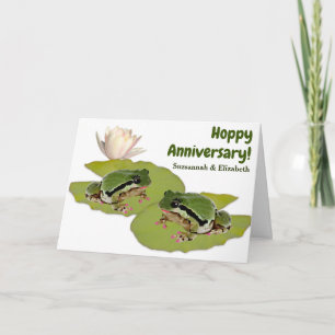 Rolig årsdag Kvinnlig Groda Par Lilja Blad Kort
