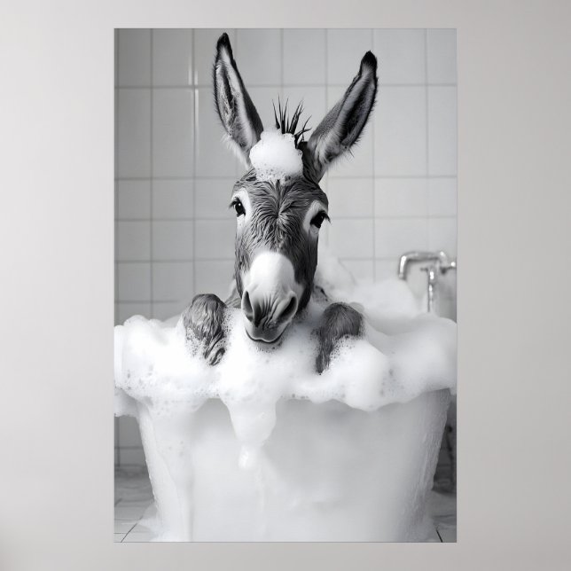 Rolig Åsna i Badkarse Tryck, Excentrisk Badrum Poster (Framsidan)