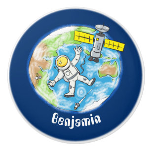 Rolig astronaut i rymden och jord tecknad film knopp