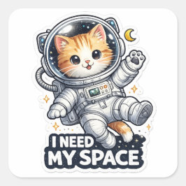 Rolig Astronaut Katt Jag Behöver Mitt Utrymme Söt Fyrkantigt Klistermärke