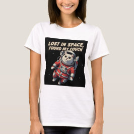 Rolig Astronaut Katt T-Shirt: Förlorad i Rymden, H T Shirt