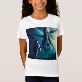 Rolig astronaut och jättebläckfisk t shirt