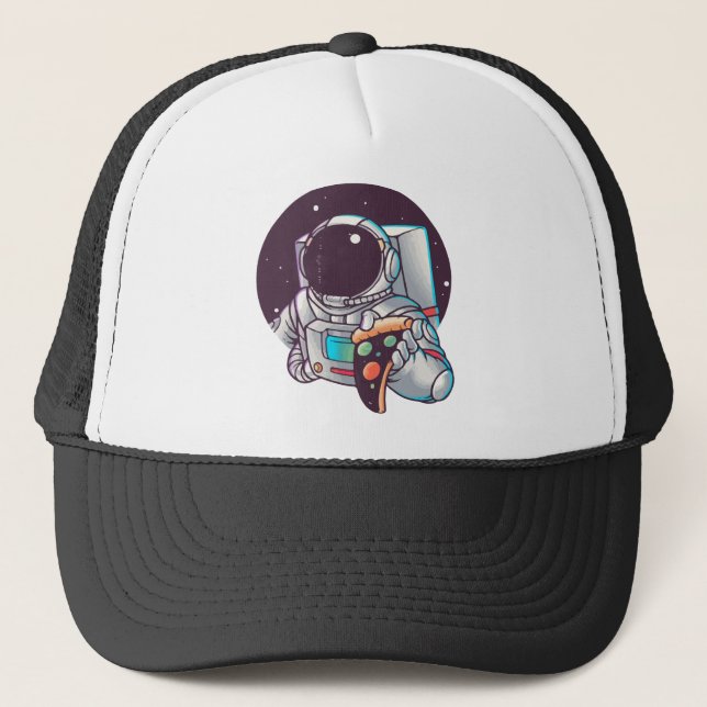 Rolig Astronaut Pizza Galaxy Present, Pizza Älskar Keps (Framsida)
