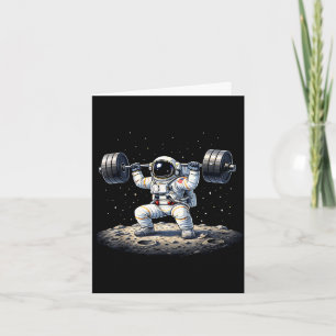 Rolig astronaut tyngdlyftning rymdfitness gym kort