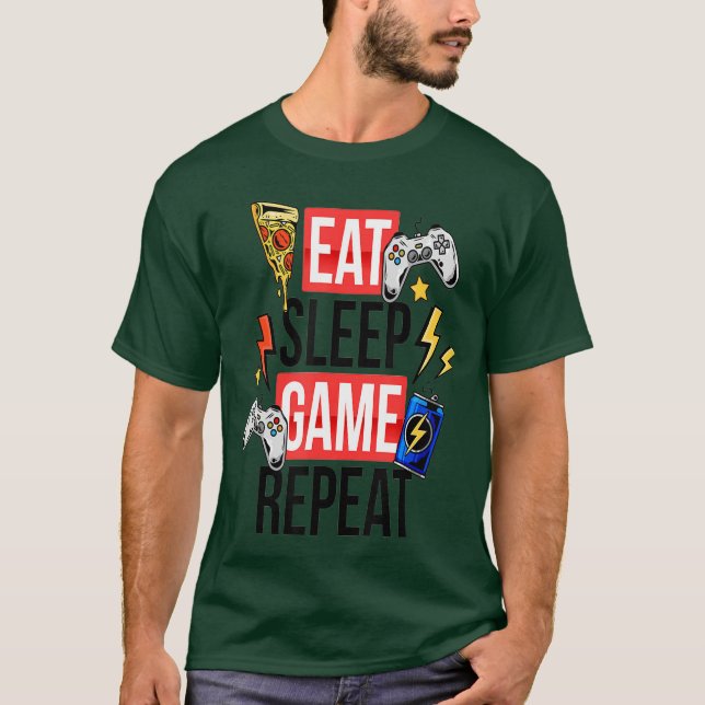 Rolig Ät Sov Game Upprepa för videospel fans T Shirt (Framsida)