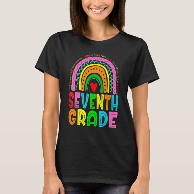 Rolig åter till skolan regnbåge sjunde klass först t shirt (Framsida)