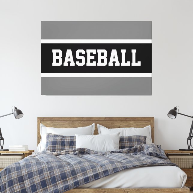 Rolig Atletisk Svart Vit Grå BASEBALL Ränder Canvastryck (Insitu (sovrum))
