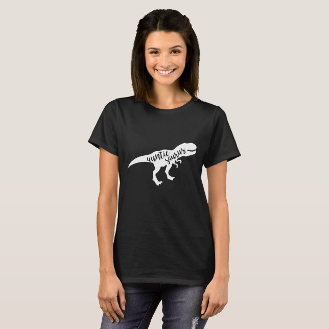 Rolig Auntie Saurus Moster Dinosaur T-shirt (Hel framsida)