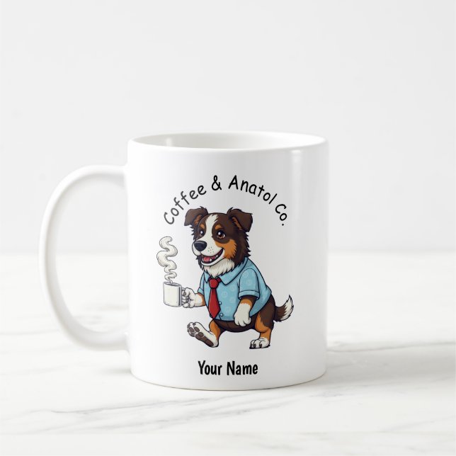 Rolig Australiensisk Herdehund Affärsdräkt Kaffe Kaffemugg (Vänster)