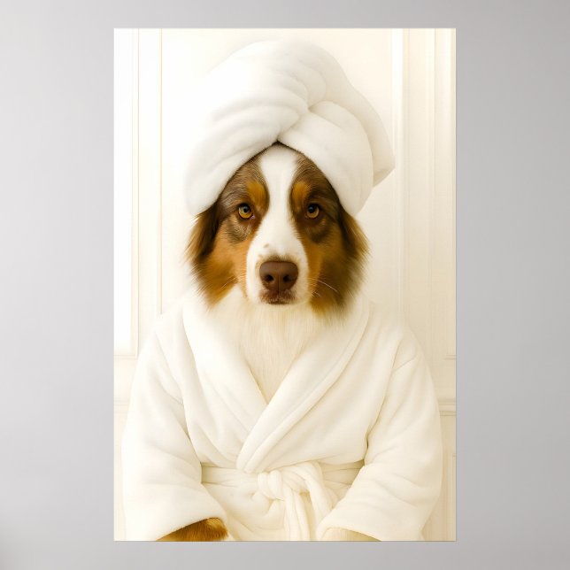 Rolig Australiensisk Shepherd Badrumstryck Poster (Framsidan)