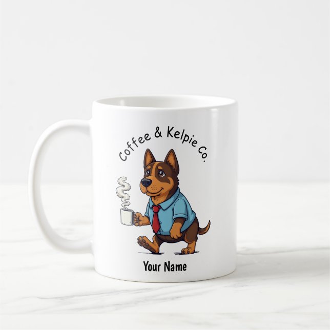 Rolig australisk kelpie hund affärskostym kaffe kaffemugg (Vänster)