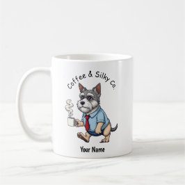Rolig australisk silky terrier affärsdräkt kaffe kaffemugg