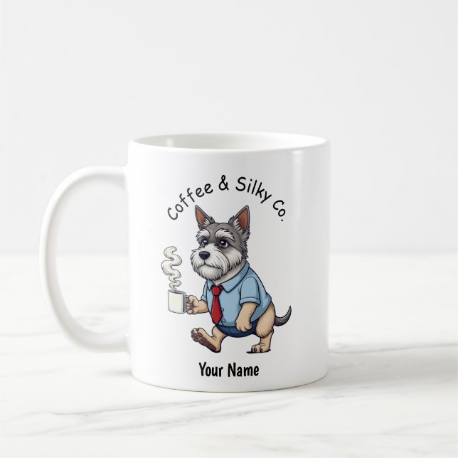 Rolig australisk silky terrier affärsdräkt kaffe kaffemugg (Vänster)