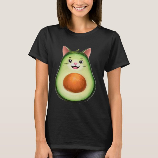 Rolig Avokado Katt T Shirt (Framsida)