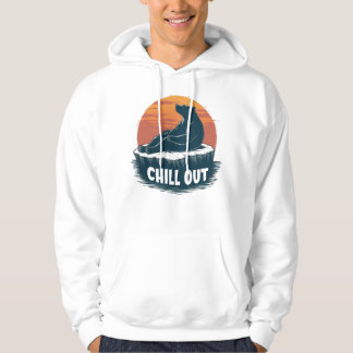 Rolig Avslappnad Björn På Stubbe Camping Solnedgån Hoodie