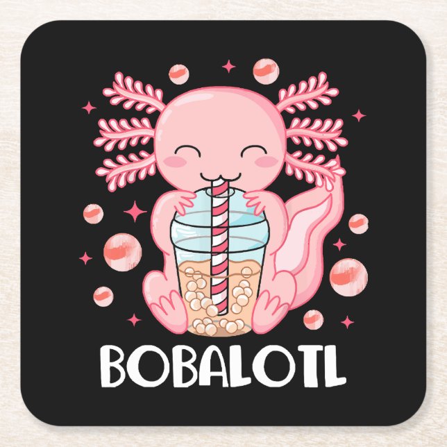 Rolig Axolotl Bubble Tea Underlägg Papper Kvadrat (Framsidan)