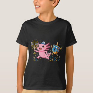 Rolig Axolotl Dreidel Menorah Hanukkah Barn Kvinno T Shirt