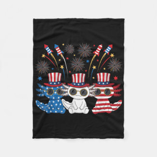 Rolig Axolotl Fyrverkerier Amerikansk Usa Flagga 4 Fleecefilt