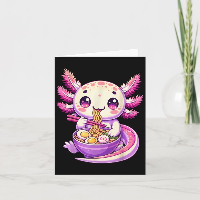 Rolig Axolotl Nudel Anime Kawaii Axolotl Äter R Kort (Framsida)