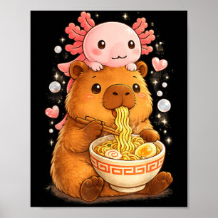 Rolig Axolotl Nudel Anime Kawaii och Capybara Poster