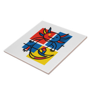 Rolig Axolotl Piet Mondrian Abstrakt Konst Mönster Kakelplatta