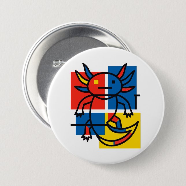 Rolig Axolotl Piet Mondrian Abstrakt Konst Mönster Knapp (Framsida & baksida)