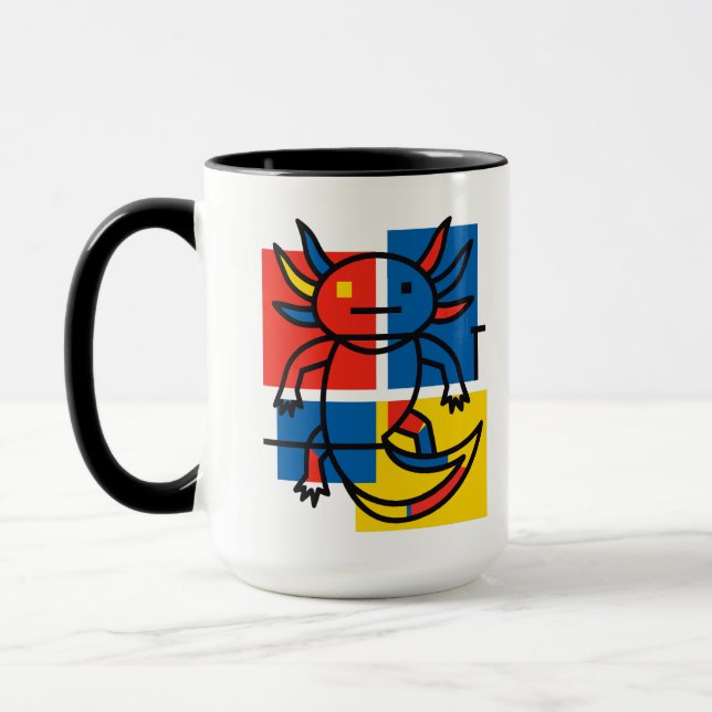 Rolig Axolotl Piet Mondrian Abstrakt Konst Mönster Mugg (Vänster)