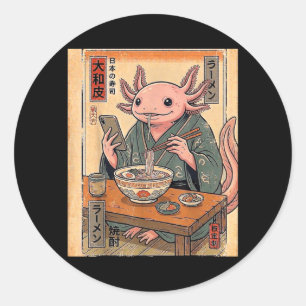 Rolig Axolotl som äter Ramen Retro Japanska Gåvor Runt Klistermärke