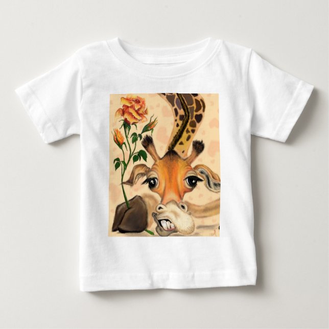 Rolig baby t-shirt gentleman giraff med ros (Framsida)