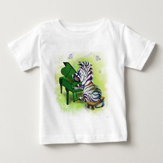 Rolig Baby T-Shirt med Zebra Pianospelare (Framsida)