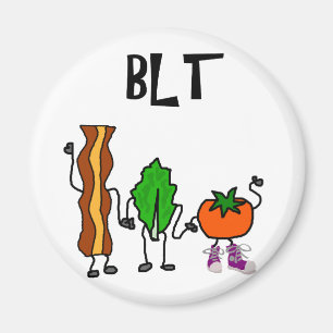 Rolig bacon, grönsallat och tomattecknad magnet