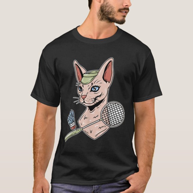 Rolig badminton Devon Rex Katt Shuttle  T Shirt (Framsida)