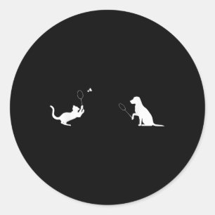 Rolig Badminton Katt Och Hund Design Kläder Kattun Runt Klistermärke