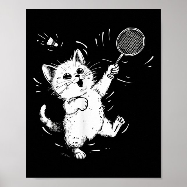 Rolig Badminton Söt Katt Badminton Spelare Shuttle Poster (Framsidan)