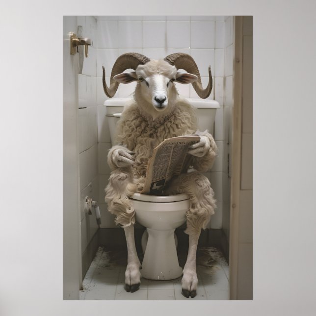 Rolig Bagge Toaletttryck Bighorn Får Väggkonst (Framsidan)