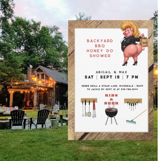 Rolig bakgårds grillfest för par bröllopsfest II Inbjudningar (Skapare uppladdad)