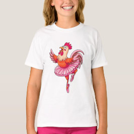 Rolig Ballerina Kyckling Tecknad Söt Dansar Rosa  T Shirt