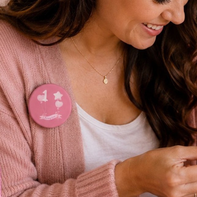 Rolig ballongflicka Namngiven 1-årsdag Knapp (Skapare uppladdad)